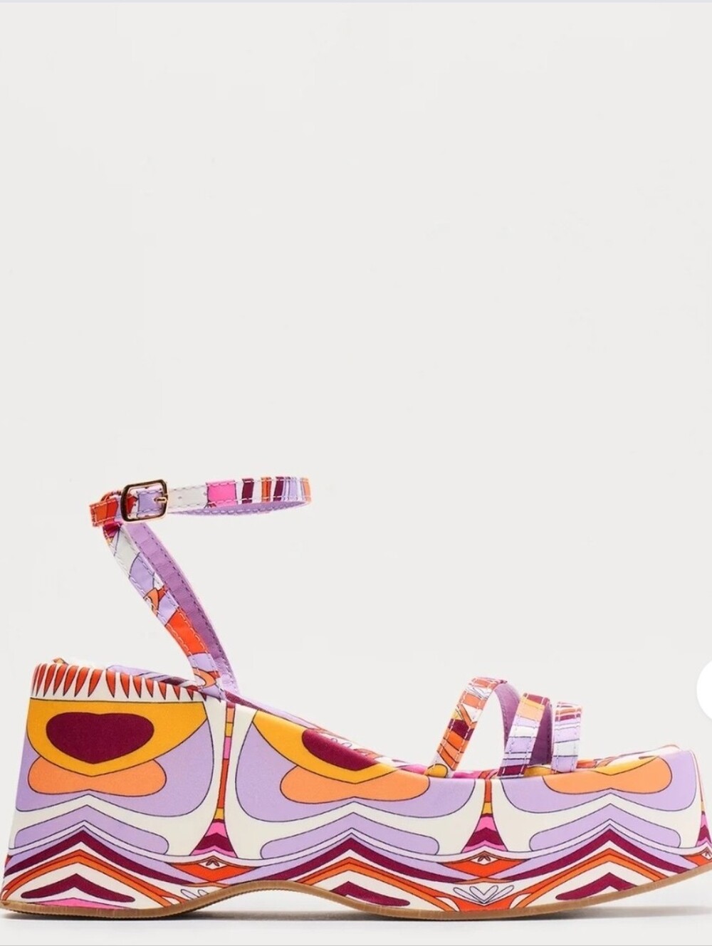 Platform Wedge Sandal in Purple-Pink Orange Print Sz 5.5